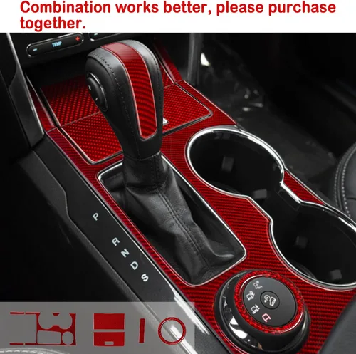 Vista 6 de SUNJIKA Compatible con 1 manija de palanca de cambios de fibra de carbono, calcomanía decorativa para Ford Explorer 2013 2014 2015 2016 2017 2018