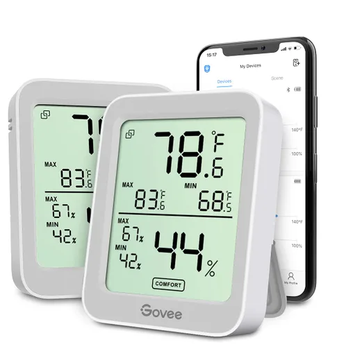 Vista 10 de Govee Termómetro higrómetro para interiores, paquete de 3, medidor de temperatura de humedad Bluetooth con pantalla LCD grande, alerta de Negro