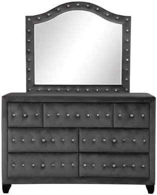 Vista 9 de Galaxy Home Furnishings Allen Queen - Juego de 5 piezas de tapicería capitoné para dormitorio, hecho con madera en gris