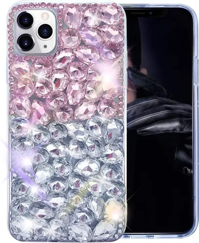 Vista 8 de Funda para iPhone 11 Pro Max con purpurina 3D, funda de lujo brillante con diamantes de imitación de diamantes de imitación y gemas transparentes