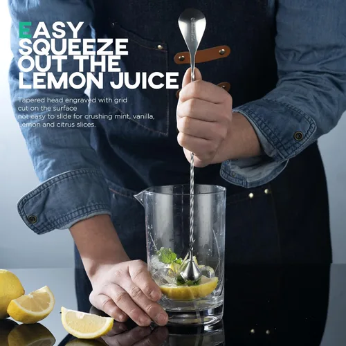 Vista 3 de Homestia Muddler - Cuchara de barra, agitador de bebidas de mango largo de 12 pulgadas y 11.8 in, cucharas de mezcla de cóctel de acero inoxidable