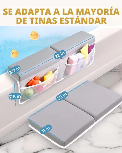 Vista 6 de Cómodo juego de rodilleras y coderas de baño para bebé, almohadilla gruesa de espuma viscoelástica con soporte para el codo, cojín de bañera