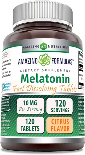 Vista 8 de Amazing Formulas Melatonina 10 mg Suplemento de tabletas de disolución rápida Sin OMG Sin gluten Fabricado en Estados Unidos