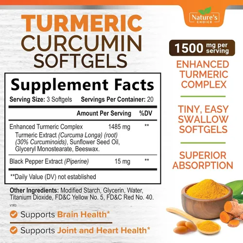 Vista 2 de Complejo de suplemento de curcumina de cúrcuma, extracto de pimienta negra BioPerine, curcuminoides de absorción avanzada para el apoyo articular