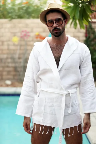 Vista 2 de J D Palm Springs 100% algodón turco Brandon - Bata corta con capucha para hombre