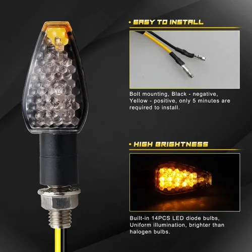 Vista 3 de NTHREEAUTO 4 indicadores de giro para motocicleta, mini tallo, indicadores de flecha, LED, delantero, trasero, ámbar, intermitente, universal