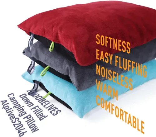 Vista 9 de ZOOOBELIVES Almohada de camping rellena de plumón para viajes, funda suave lavable, cojín de campamento pequeño para cuello y soporte lumbar sobre
