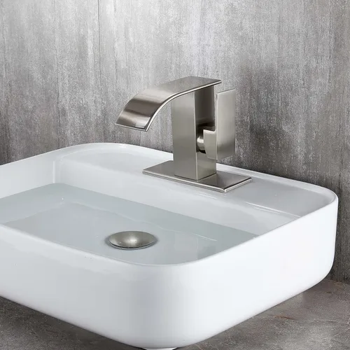 Vista 5 de Bathroom Sink Faucet Waterfall with Drian Assembly Hoses 1 Hole Brushed Nickel Single Hole Handle RV Bath Vanity Faucets for Sinks 1 Hole Water