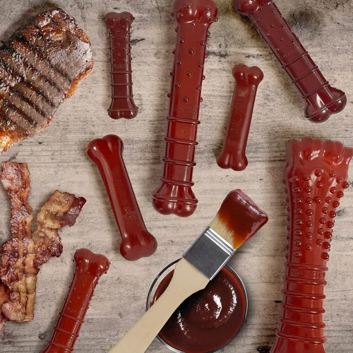 Vista 6 de Nylabone Juguete masticable original y texturizado para perros, juguetes duraderos y resistentes para masticadores agresivos, sabor a tocino