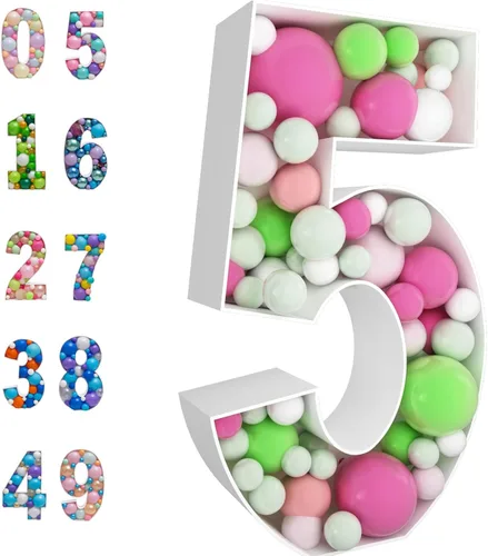 Vista 6 de Marco de globo de mosaico de 3 pies con número 0, kit precortado con números iluminados, tablero de espuma gruesa, decoración para cumpleaños