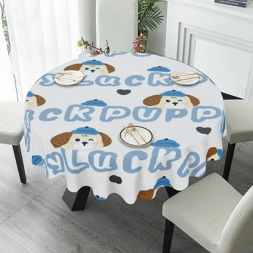 Vista 4 de Cute Dog Print Round Tablecloth Table Cloth Decor Washable Table Cover with Wrinkle Resistant for Home Kitchen Dining Room Picnic Camping Party