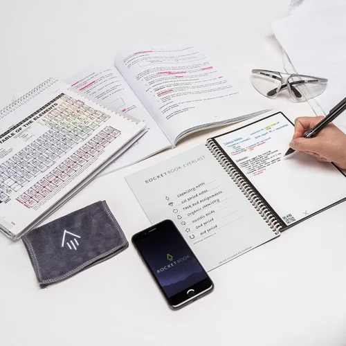 Vista 2 de Rocketbook Core - Cuaderno de espiral reutilizable, tamaño ejecutivo de 6 x 8.8 pulgadas, color negro, páginas punteadas, conectadas a