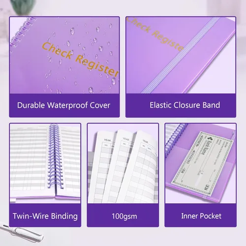 Vista 5 de Registros de cheques para chequera personal, libro de registro de cheques de doble espiral, planificador de presupuesto con registro de cheques