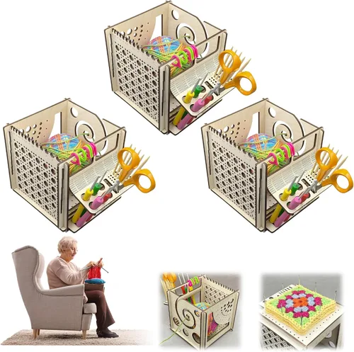 Vista 8 de Atlodas Herramienta de tejer multifuncional, cuenco de hilo de madera, organizador y almacenamiento de hilo, ideal para los amantes de tejer y 1