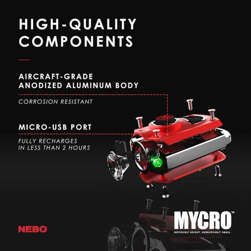 Vista 5 de Llavero con luz LED recargable NEBO Mycro Llavero linterna cuenta con 6 modos de luz
