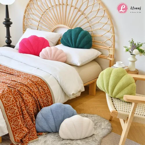 Vista 6 de Almohadas de Concha Beige, Almohadas de Forma de Concha, Almohada Decorativa de 13 Pulgadas de Felpa Suave para Decoración del Hogar, Almohada