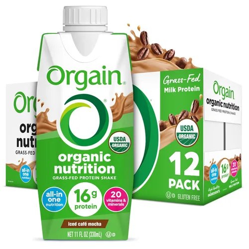 Orgain Batido de proteína nutricional orgánica, helado café moca, 0.63 onzas de proteína de suero alimentado con hierba, reemplazo de comidas, 20