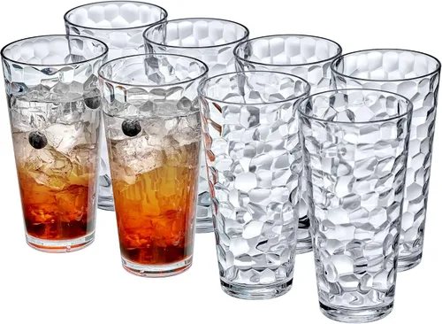 Amazing Abby - Iceberg - Vasos de plástico de 24 onzas (juego de 8), vasos de plástico para beber, bolas altas totalmente transparentes, vasos