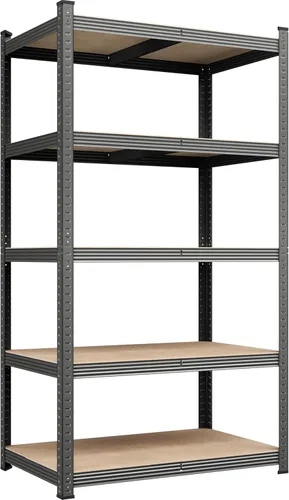Vista 19 de Yaheetech Estantes de almacenamiento, estantería de metal ajustable resistente de 5 niveles, estante industrial para garaje, almacén, despensa, Negro