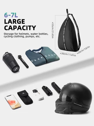 Vista 3 de ROCKBROS Mochila para casco de motocicleta, bolsa de gran capacidad, impermeable, ligera, bolsa de almacenamiento con rayas reflectantes
