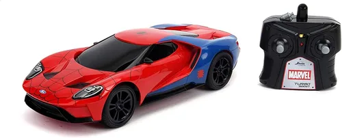 Jada Marvel Spider-Man 2017 Ford GT R/C, escala 1: 16 con carga USB, 2.4 GHz y Turbo Boost, rojo y azul