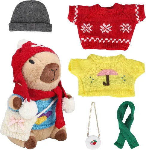 Vista 15 de Capybara - Lindo peluche de peluche para niños y niñas, juego de 10 piezas, 9 prendas y accesorios, juguete de peluche Kawaii, peluche suave