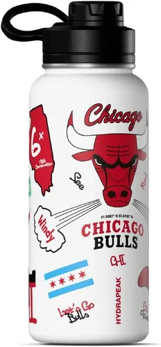 Vista 2 de Hydrapeak x Botella de agua con licencia oficial de la NBA Chicago Bulls de 32 onzas, tapa de acero inoxidable, reutilizable, doble pared
