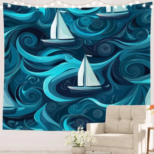 Vista 40 de Batmerry Peaceful Retreat Beautiful Landscape Tapestry, Blooming Garden Setting Wall Art Hanging Decoration Polyester Fiber White Ruffled Around For