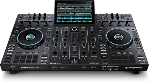 Denon DJ PRIME 4+ Controlador de DJ independiente con separación de Stem en 4 plataformas, transmisión Wi-Fi, mezclador Drop Sampler, pantalla