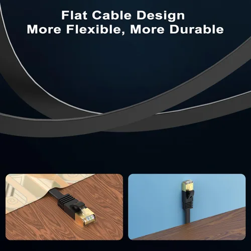 Vista 2 de J&D Cable extensor Ethernet Cat7 (paquete de 1), cable de red RJ45 plano blindado de 10 Gbps Cat7, cable de extensión de cable de Internet, 3 pies