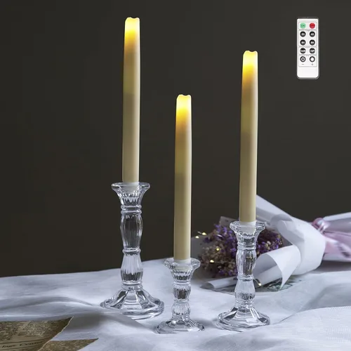 Vista 2 de 3 paquetes de portavelas de cristal - Portavelas transparentes para velas cónicas - Centros de mesa para velas, velas LED cónicas, decoración