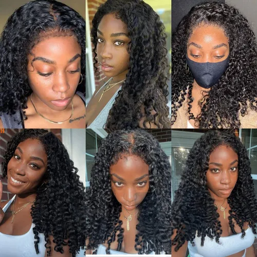 Vista 5 de Peluca de cabello humano rizado con bordes rizados, densidad del 180 %, 13 x 4, encaje frontal transparente HD, con cabello de bebé rizado, rizado