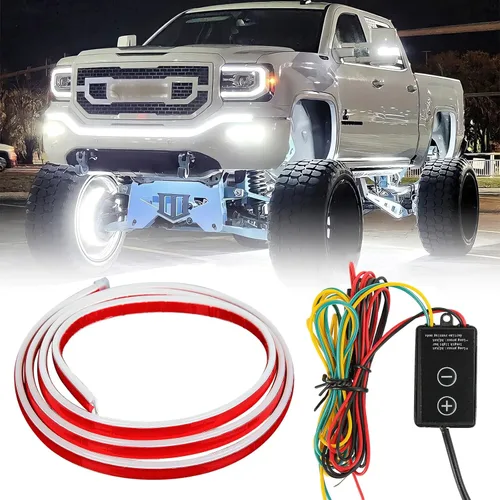 Vista 9 de Tira de luz para capó de automóvil de 60 pulgadas, luz LED dinámica para exterior blanca, flexible e impermeable, tira de luz diurna universal