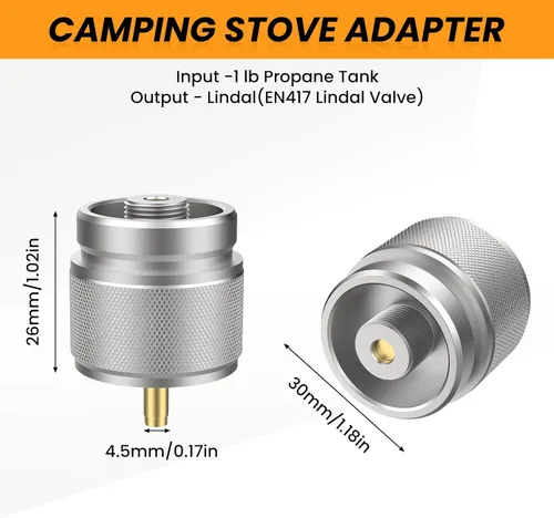 Vista 2 de 2 adaptadores de estufa de campamento, adaptador de recipiente de GLP, entrada de tanque de propano de 1 libra, EN417, adaptador de salida