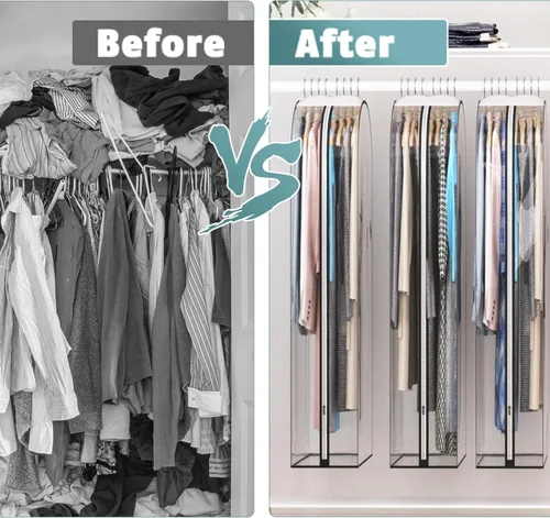 Vista 8 de Liuoud Bolsa Transparente para Colgar Ropa de 10" con Fuelle, Bolsas para Trajes de 32" para Almacenamiento de Closet Abierto, Cubierta de Ropa