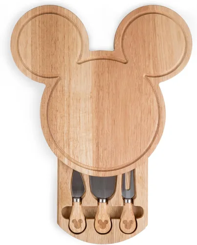 Vista 2 de PICNIC TIME Disney Mickey Mouse Head Cheese & Charcuterie Board Set, Parawood Cutting Board with Hidden Drawer & 3 Cheese Knives, Fun Disney Gift