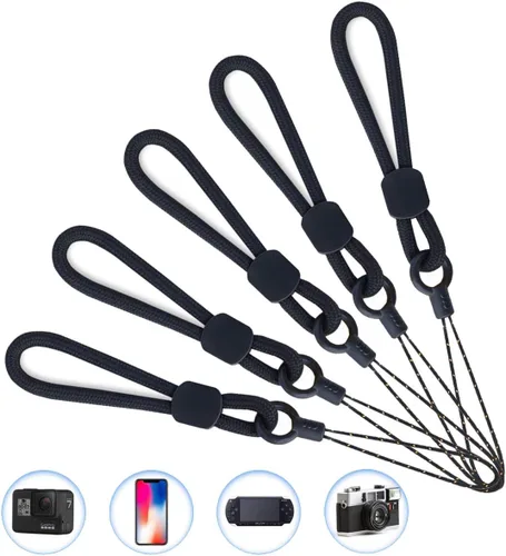 Vista 2 de YOUOWO Paquete de 5 cordones de anillo de cuerda corta, correa de dedo negra, para fundas de teléfono, llaves, unidad flash USB, teléfono celular