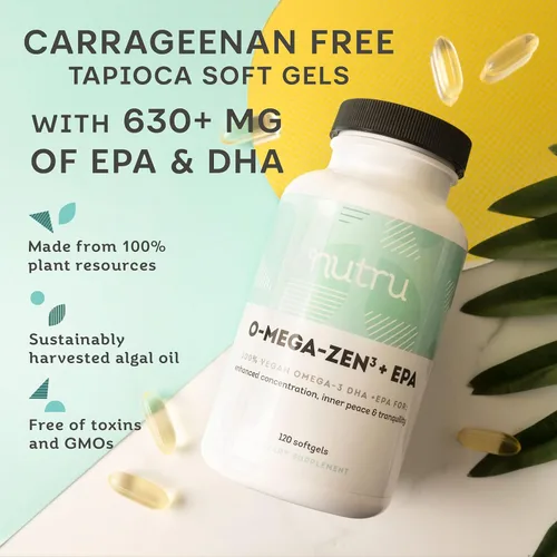 Vista 3 de O-Mega-Zen3 +EPA Vegan Omega 3 Suplemento - Alternativa al aceite de pescado - Ácidos grasos Omega-3 DHA y EPA a base de algas marinas de primera