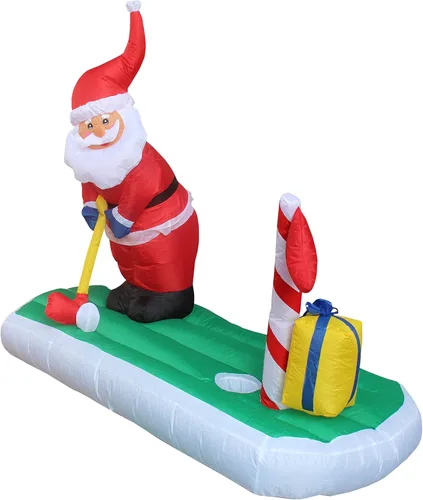 Vista 3 de Inflable de Papá Noel de 5 pies para jugar al golf y Navidad, decoración de patio para exteriores e interiores con luces LED integradas