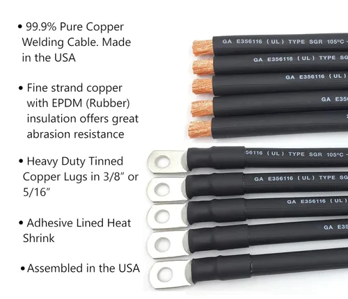 Vista 5 de Cables de batería de calibre 4 AWG completamente ensamblados, longitudes de 1-15 pies, cable positivo o negativo, cables de repuesto de batería
