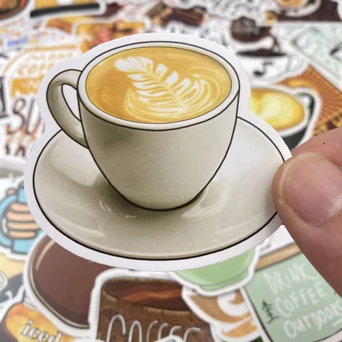 Vista 3 de AOWDIAO 50 piezas de calcomanías de café - paquete de calcomanías de vinilo para botellas de café para regalos y fiestas