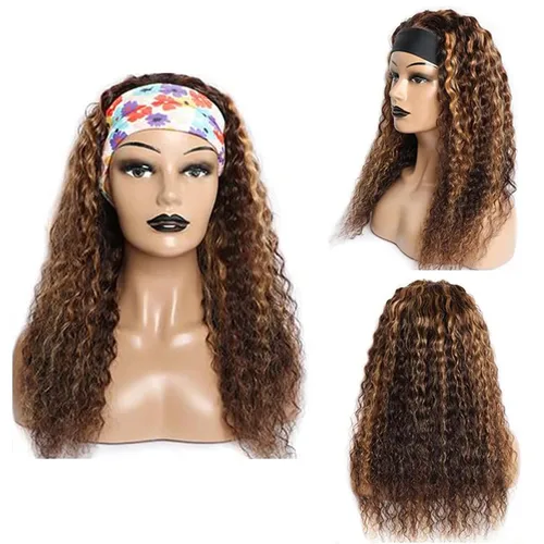 Vista 3 de Youngirl Peluca con Diadema de Ondas Profundas Ombré de Cabello Humano #4/27 Pelucas con Diadema Rizadas para Mujeres Negras Cabello Humano Sin