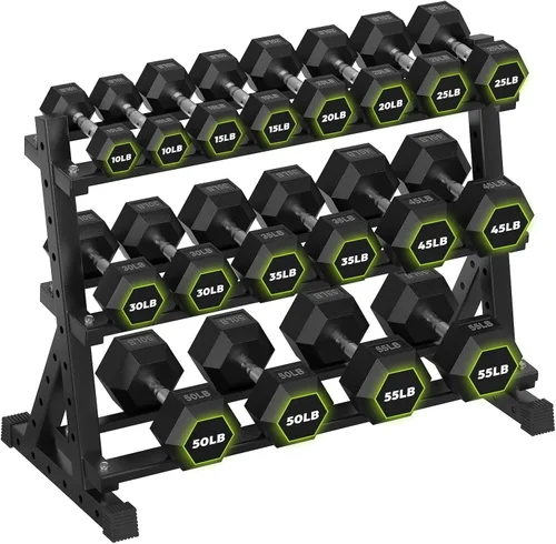 Vista 13 de HANDBODE 3-Tier Dumbbell Rack Stand, 1000LB Capacity Storage Rack, Weight Rack for Dumbbells, Kettlebell, 390–700 lb Rubber Coated Fixed