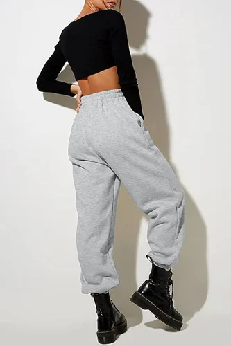 Vista 4 de Yovela Pantalones deportivos para mujer con cintura alta de algodón cómodos de cintura alta Y2k con bolsillos