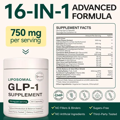 Vista 2 de Suplemento GLP-1 - Complejo de apoyo GLP-1 y GLP Activate fórmula natural para el equilibrio metabólico, apoya un estilo de vida saludable