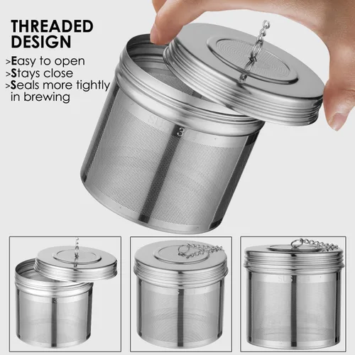 Vista 5 de Infusor de té extra grande, filtro de té 304 con tapa roscada y gancho de cadena, perfecto para té de hojas sueltas, cocina, hierbas, té helado