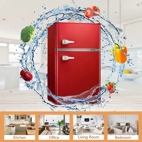 Vista 7 de Antarctic Star Mini refrigerador compacto con congelador separado, 3.1 pies cúbicos, nevera pequeña doble de 2 puertas, ajustable, extraíble, retro