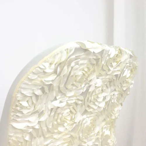 Vista 8 de Tableclothsfactory Funda de silla plegable ajustable con diseño de roseta de satén marfil