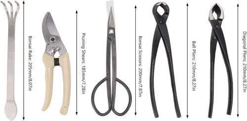 Vista 7 de 5 herramientas de bonsái, herramientas de acero al carbono, kit de recorte de bonsái con mango ergonómico, herramientas de jardín profesionales