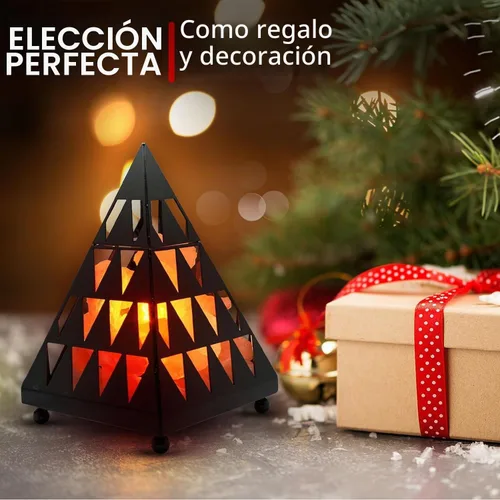 Vista 7 de Lámpara de sal de cristal estilo pirámide Himalayan Glow, luz nocturna con trozos de sal rosa, bombilla de lámpara de sal, (certificada ETL)